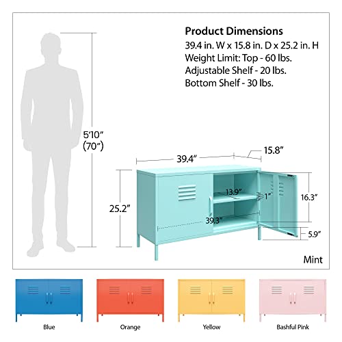 Novogratz Cache 2 Door Metal Locker Accent, Mint Cabinet