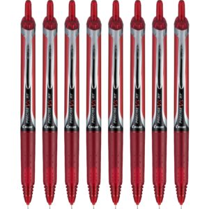 pilot, precise v5 rt refillable & retractable rolling ball pens, extra fine point 0.5 mm, red, pack of 8