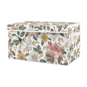 sweet jojo designs vintage floral boho girl small fabric toy bin storage box chest for baby nursery or kids room - blush pink, yellow and green shabby chic rose flower farmhouse