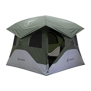 gazelle tents™ t4 hub tent, easy 90 second set-up, waterproof, uv resistant, removable floor, ample storage options, 4-person, alpine green, 78" x 94" x 94", gt400gr