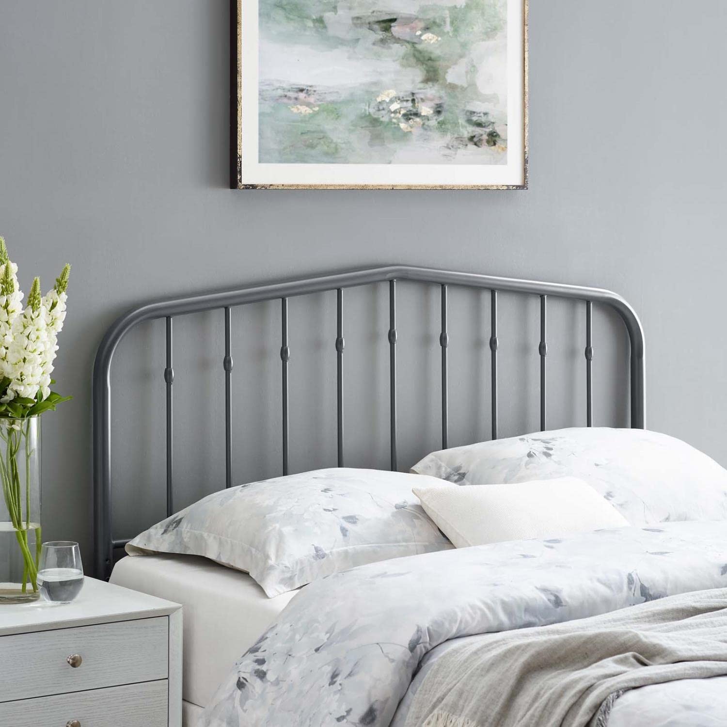 Modway Lennon Modern Farmhouse Metal Headboard, Full, Gray