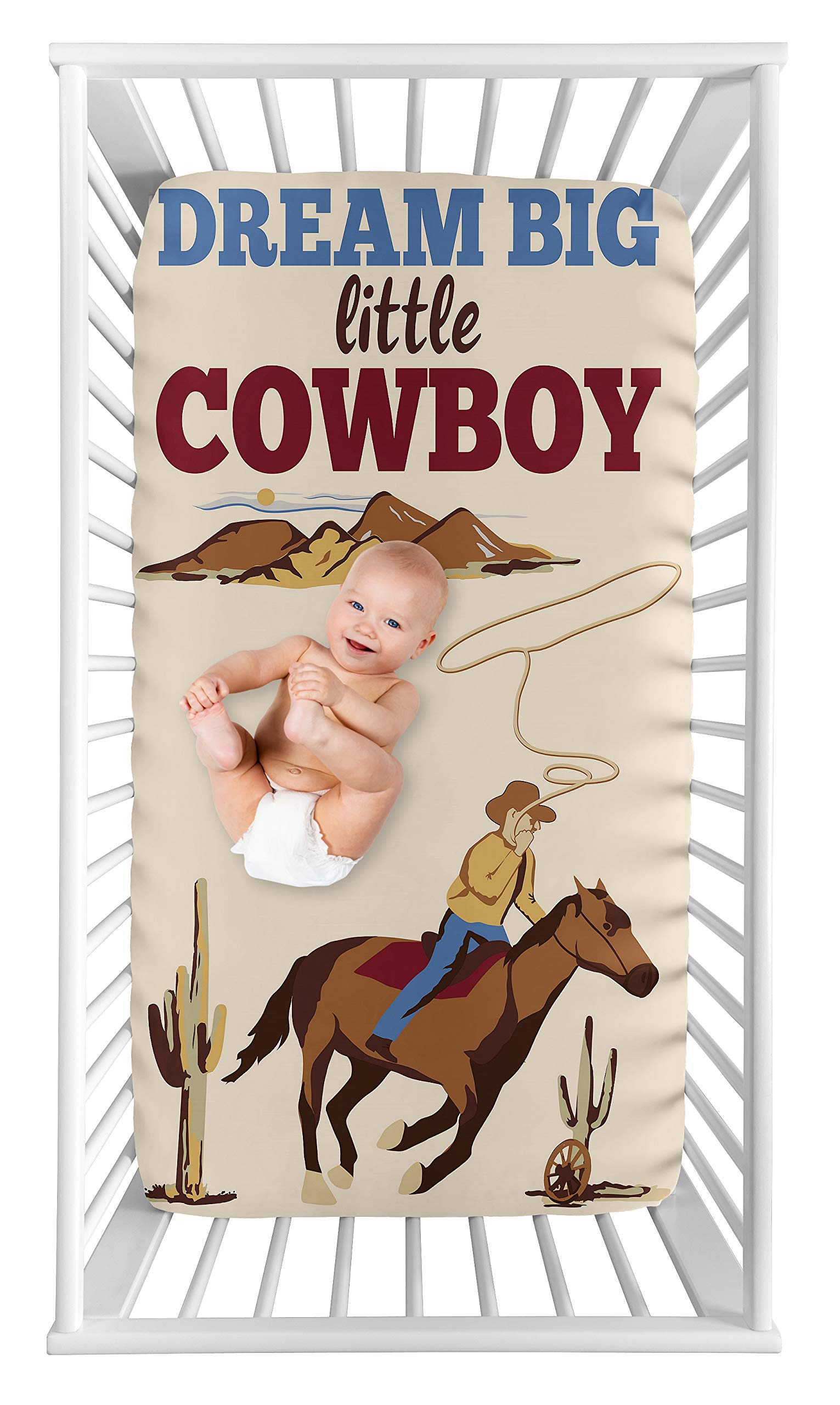 Sweet Jojo Designs Wild West Cowboy Boy Fitted Crib Sheet Baby or Toddler Bed Nursery Photo Op - Red, Blue and Tan Western Southern Country Horse