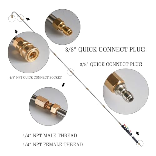Xiny Tool Pressure Washer Extension Wand, 10 Pack Power Washer Lance with 5 Atomization Nozzle Tips,1 Gutter Cleaner Attachment Curved Rod, 1/4" Quick Connect, 4000 PSI