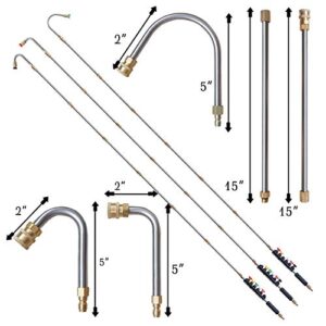 Xiny Tool Pressure Washer Extension Wand, 10 Pack Power Washer Lance with 5 Atomization Nozzle Tips,1 Gutter Cleaner Attachment Curved Rod, 1/4" Quick Connect, 4000 PSI