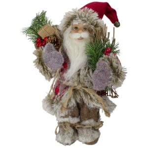 12-inch standing outdoor santa christmas figure with fur boots and presents