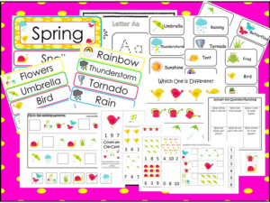spring themed printable literacy and math curriculum package