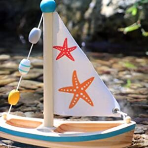small foot wooden toys Starfish Sailboat Premium Water Toy, Multicoloured