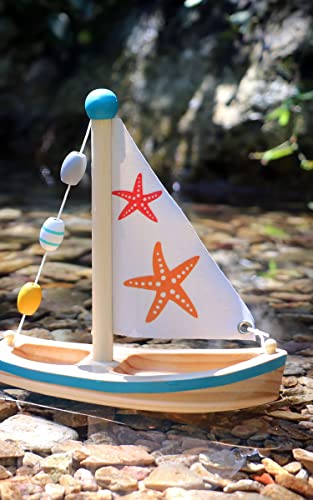 small foot wooden toys Starfish Sailboat Premium Water Toy, Multicoloured