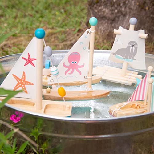 small foot wooden toys Starfish Sailboat Premium Water Toy, Multicoloured