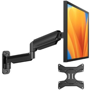 huanuo computer monitor wall mount for 22 to 35 inch flat curved screens, single wall mount monitor arm holds up to 26.4lbs, height adjustable full motion gas spring vesa wall mount, max 200x200mm