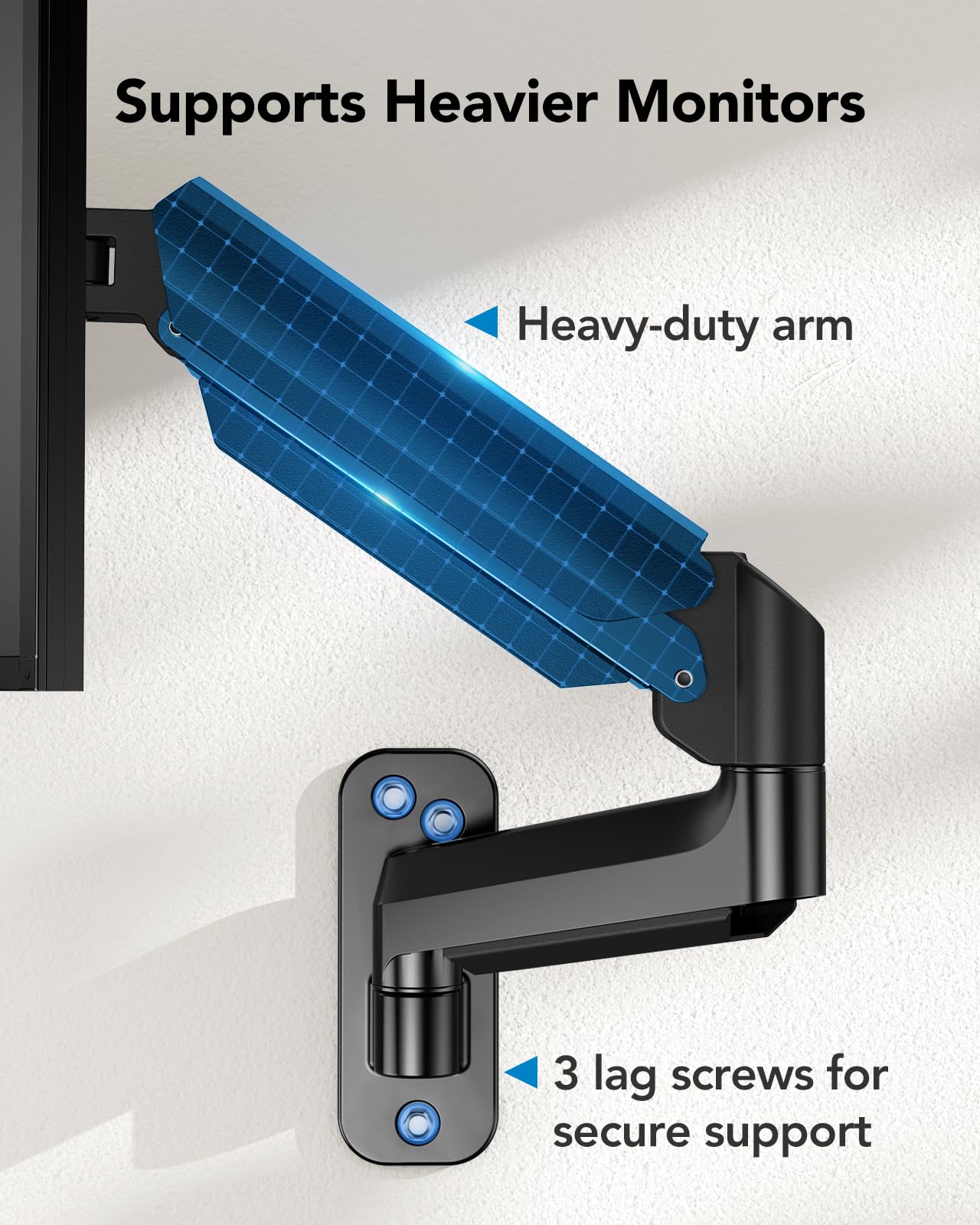 HUANUO Computer Monitor Wall Mount for 22 to 35 inch Flat Curved Screens, Single Wall Mount Monitor Arm Holds up to 26.4lbs, Height Adjustable Full Motion Gas Spring Vesa Wall Mount, Max 200x200mm