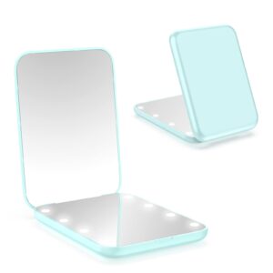wobsion compact mirror, magnifying mirror with light, 1x/3x handheld 2-sided magnetic switch fold mirror,small travel makeup mirror,pocket mirror for handbag,purse,gifts for girls(cyan)