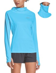 baleaf women's hiking long sleeve shirts with face cover neck gaiter upf 50+ lightweight quick dry spf fishing running hoddie blue size xl