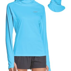 BALEAF Women's Hiking Long Sleeve Shirts with Face Cover Neck Gaiter UPF 50+ Lightweight Quick Dry SPF Fishing Running Hoddie Blue Size XL