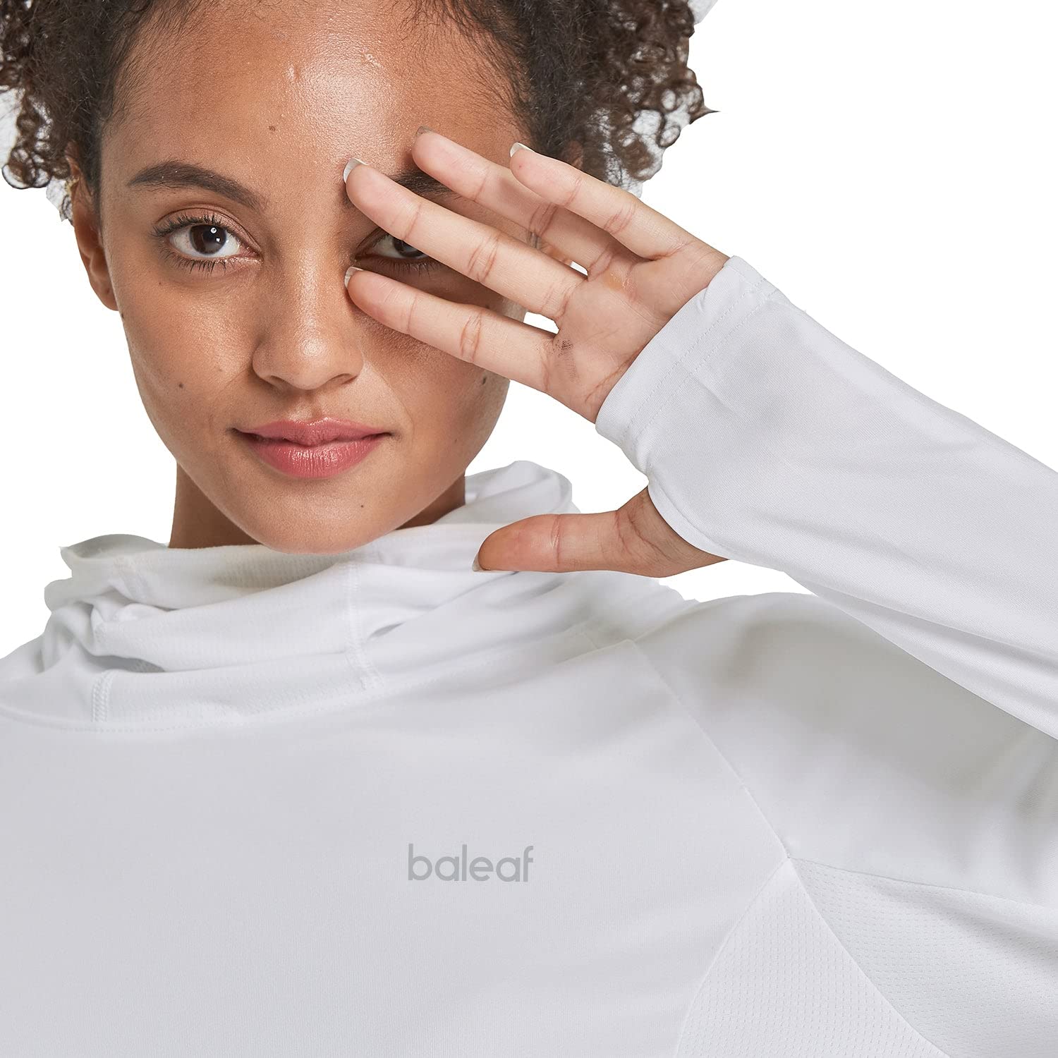 BALEAF Women's Long Sleeve Rash Guard with Face Cover UPF 50+ Swim Shirts Sun Hoddie Lightweight Quick Dry SPF Hiking Fishing Running Tops White Size XL