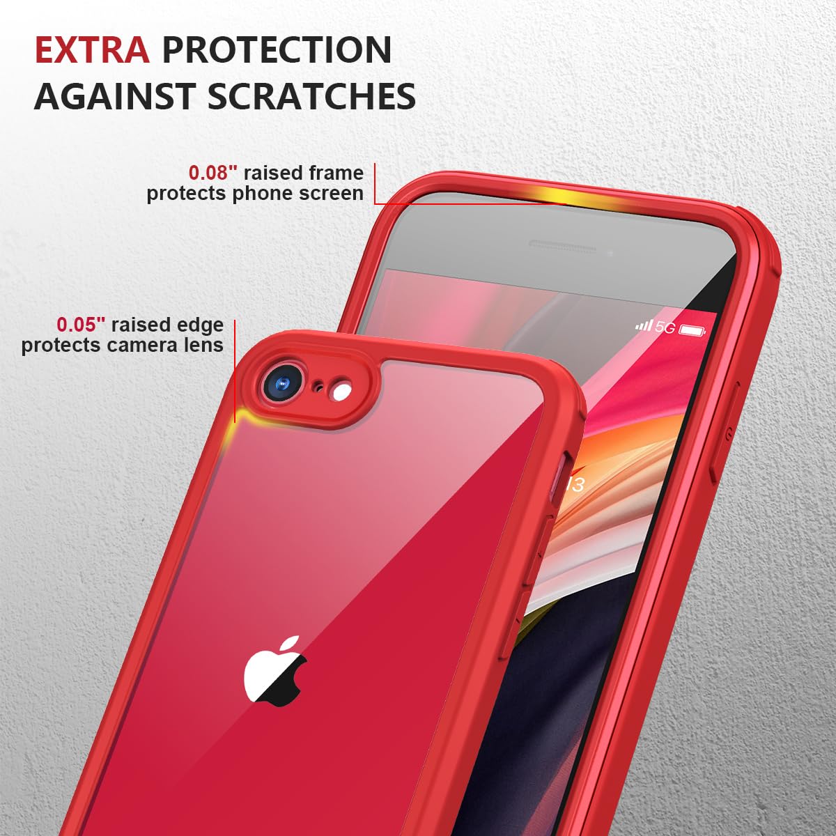 iPhone SE 2022 & 2020 Case, iPhone 8 Case [Built-in Glass Screen Protector] Military Grade Full Body 360 Shockproof Stylish Bumper Transparent Back Case Cover for iPhone SE 2020/ iPhone 8 (Red)