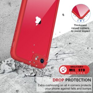 iPhone SE 2022 & 2020 Case, iPhone 8 Case [Built-in Glass Screen Protector] Military Grade Full Body 360 Shockproof Stylish Bumper Transparent Back Case Cover for iPhone SE 2020/ iPhone 8 (Red)