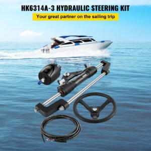 VEVOR Hydraulic Steering for Boats, 300HP Outboard Steering System Kit with Helm Pump, Cylinder, Steering Wheel and Hose