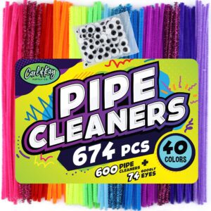 carl & kay 600 pipe cleaners & 74 googly eyes - chenille stems pipe cleaners craft - colorful pipe cleaners for crafts - colored pipe cleaners for kids - bulk pipe cleaners - soft fuzzy chenille stems