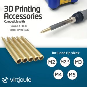 Virtjoule Heat Set Insert Tips for Sizes M2, M2.5, M3, M4, and M5 - Soldering Iron Tips for 3D Printer Users, 3D Printing Accessories Compatible with Hakko FX-888D and Weller SP40NKUS Soldering Irons