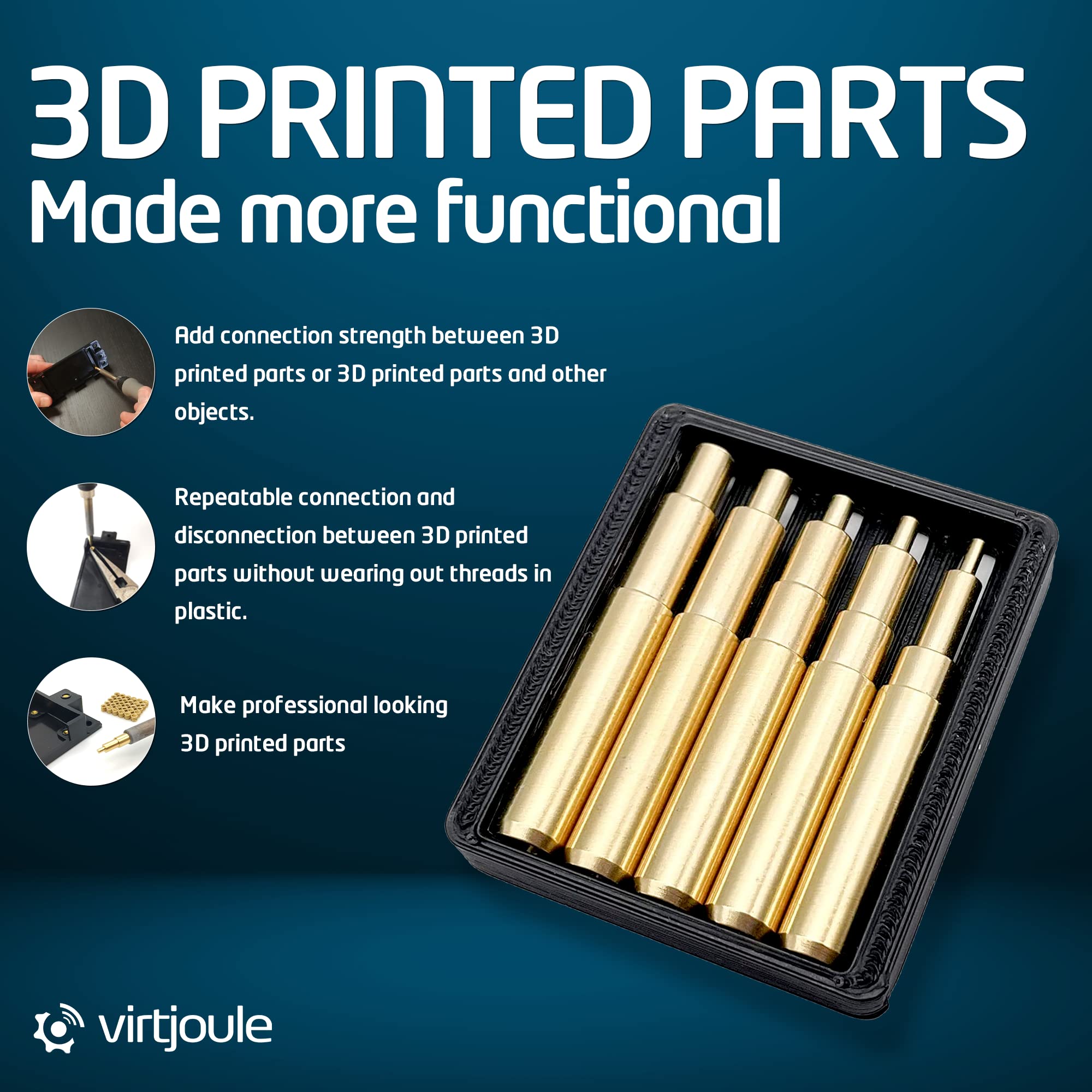 Virtjoule Heat Set Insert Tips for Sizes M2, M2.5, M3, M4, and M5 - Soldering Iron Tips for 3D Printer Users, 3D Printing Accessories Compatible with Hakko FX-888D and Weller SP40NKUS Soldering Irons