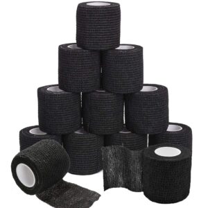self adherent cohesive bandages 2" x 5 yards - 12 pack self adherent wrap medical tape, black adhesive flexible breathable first aid gauze wrap for medical use, sports, first aid wrist ankle (black)