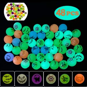 qingqiu 48 pcs halloween glow in the dark bouncy balls 1.25" bouncing balls halloween toys for kids girls boys halloween party favors supplies treat bags gifts fillers classroom prizes school game