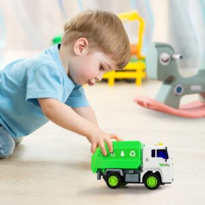 12" Large Recycling Garbage Truck Toy with Lights & Sounds - Friction Powered Realistic Dump Truck with Pull-Back Tailgate, 4 Trash Bins & Trash Cards, Birthday Gift for Boys Aged 3-7