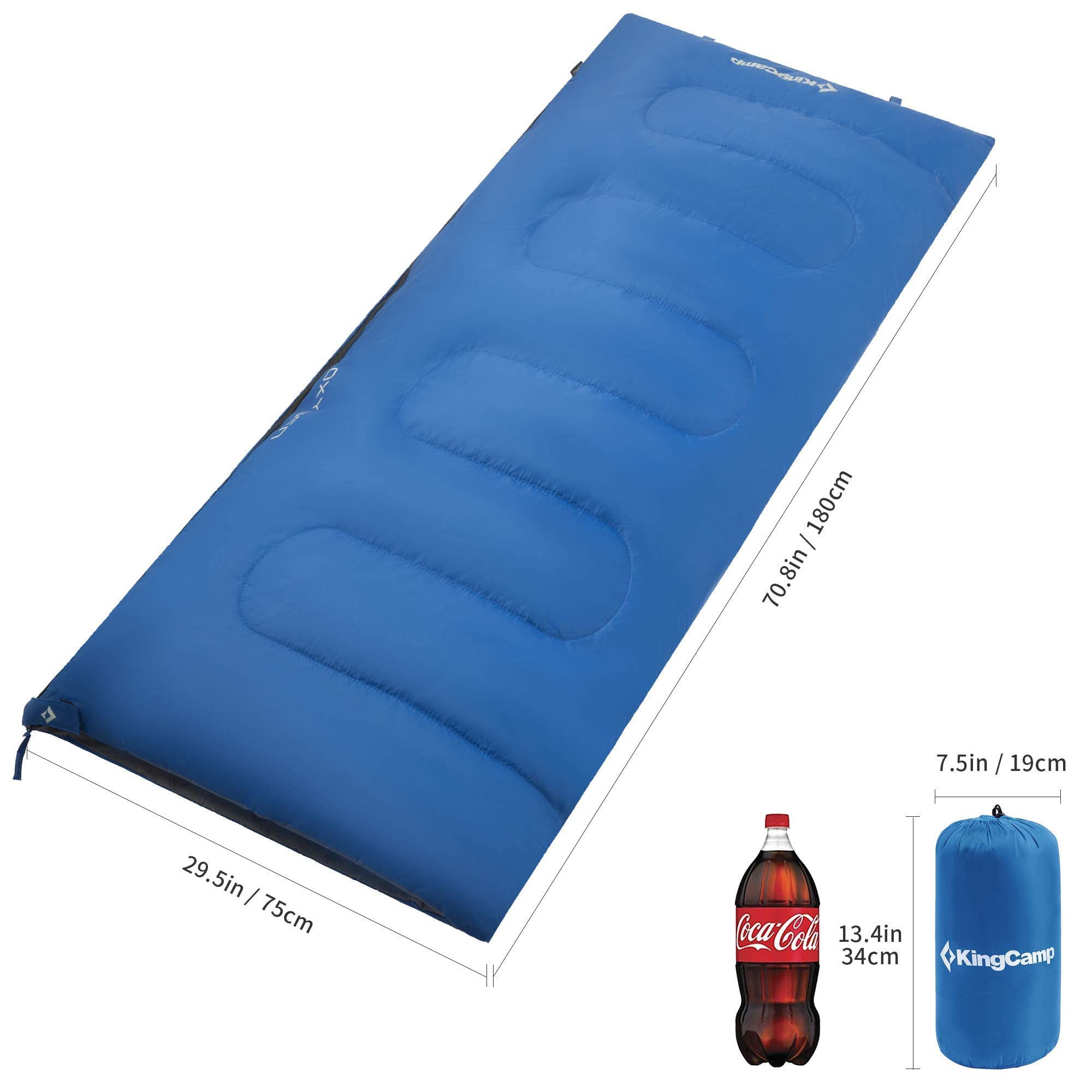 KingCamp Lightweight Envelope Sleeping Bag 55℉ Portable Waterproof Comfort for Cool Warm Hot Weather Compact Backpacking Camping Hiking Travel 70.8"x29.5"