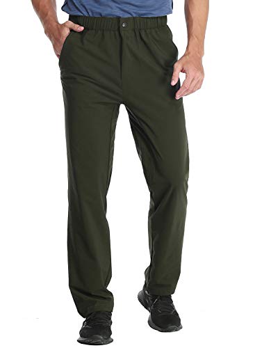 MIER Men's Stretch Hiking Pants Elastic Waist Lightweight Travel Jogger Trousers, Water Resistant, Quick Dry, Army Green, XXL