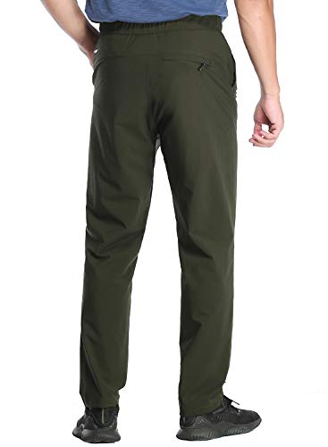 MIER Men's Stretch Hiking Pants Elastic Waist Lightweight Travel Jogger Trousers, Water Resistant, Quick Dry, Army Green, XXL