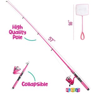 Play22 Kids Fishing Pole Pink - 40 Pc Kids Fishing Rod and Reel Combos - Fishing Poles for Youth Kids Includes Fishing Tackle, Fishing Gear, Fishing Lures, Net, Carry On Bag, Fully Fishing Equipment