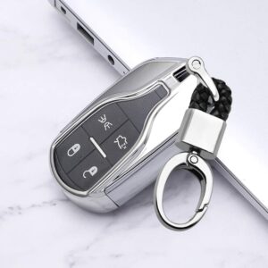 ontto for maserati levante gt quattroporte ghibli key fob cover full protection soft tpu keycase shell holder with keychain keyring smart remote entry skin keyless silver
