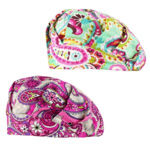 cascacy women's 2 pack adjustable cotton bouffant working sweatband,multi color cap, set 23, large