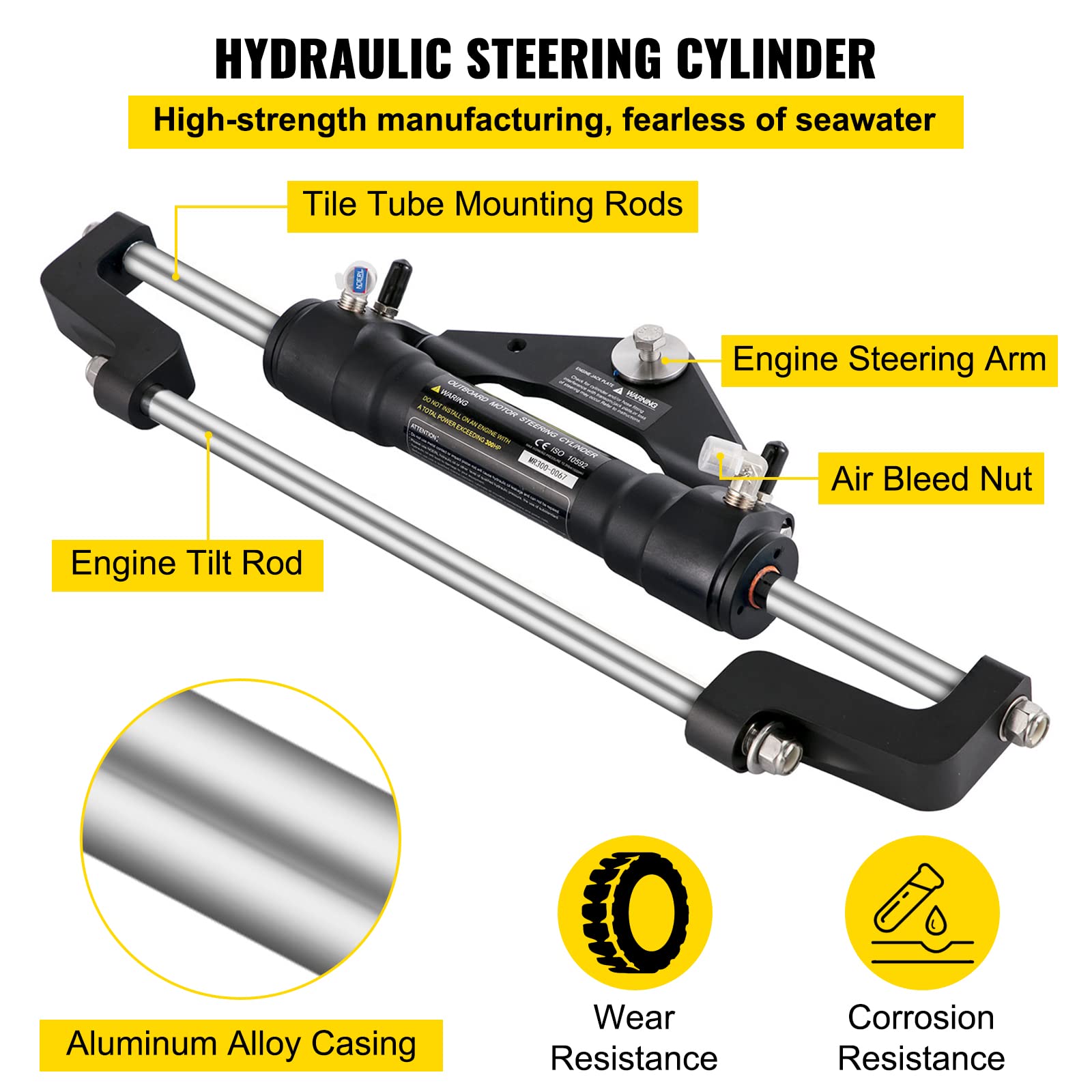 VEVOR Hydraulic Steering for Boats, 300HP Outboard Steering System Kit with Helm Pump, Cylinder, Steering Wheel and Hose