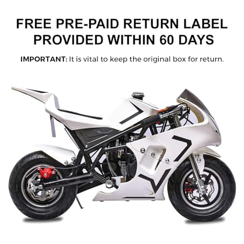 FRP 50cc 2-Stroke Pocket Bike 03, EPA Approved Gas Pocket Bike for Kids W/Strong Dual Brake, Realistic Racing Pocket Rocket Max Speed 20 Mph, Mini Bike Max Weight 165 LB-Ultra Edition (White)