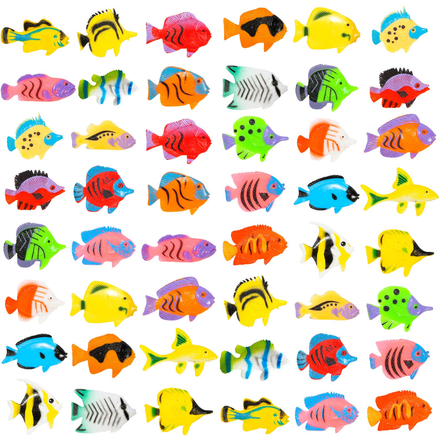 PROLOSO 48 Pcs Toy Fish Tropical Fish Figure Play Set Plastic Sea Animals Themed Party Favors for Kids Toddlers Bath Toys (Style 2)