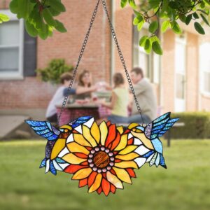 Capulina Mothers Day Sunflower Hummingbirds Gifts Stained Glass Window Hangings Suncatchers Stunning Handicrafts Flower Birds Lovers Gifts for Window Decor