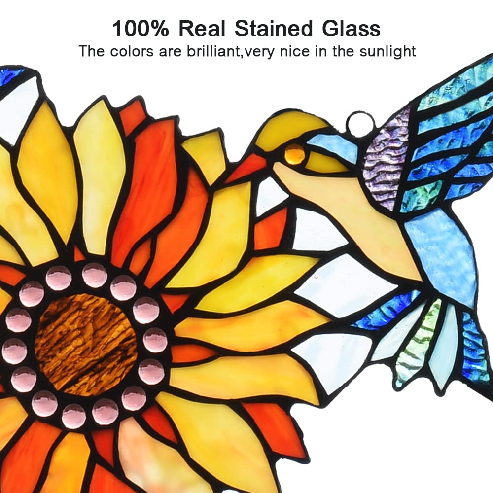 Capulina Mothers Day Sunflower Hummingbirds Gifts Stained Glass Window Hangings Suncatchers Stunning Handicrafts Flower Birds Lovers Gifts for Window Decor