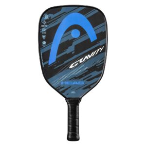 head graphite pickleball paddle - gravity paddle with sweetspot power core & comfort grip - blue/grey