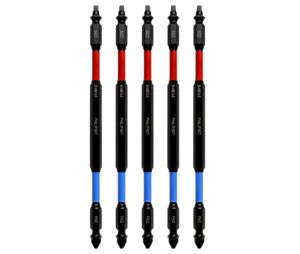 phlipbit - double-end, impact rated screwdriver power bit, irpb6sqph2-5, sq2+ph2, 6 inch, 5pk. (sq2 red drives #8/10 square + ph2 blue drives #8/10 phillips screw)