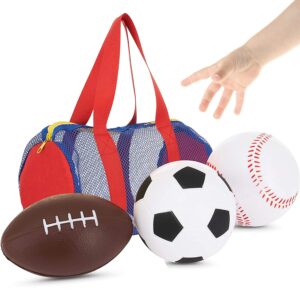 neliblu large balls for little kids - fun set of 3 sports balls in convenient storage and carry bag - includes 5" baseball, 5" soccer ball, 8" football - perfect for outdoor and indoor safe play