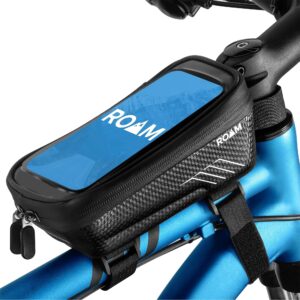 roam bike phone holder mount - waterproof bike frame bag - top tube bike handlebar bag - bicycle cell phone accessories universal compatibility w/android, iphone 12, 13 & 13 pro - black