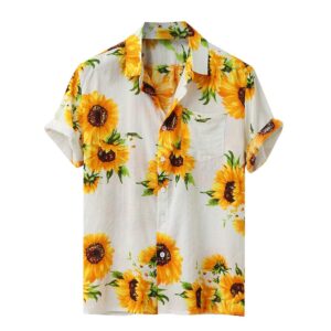 gdjgta men's hawaiian shirt casual colorful sunflower print t-shirt buttons lapel top short sleeve tee loose blouse