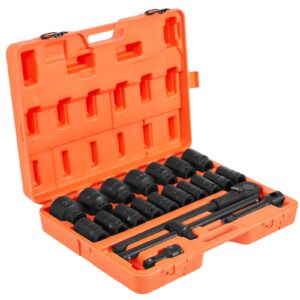 vevor impact socket set 3/4 inches 22 piece deep impact sockets, socket assortment 3/4 inches drive socket set impact standard sae sizes 7/8 inches to 2 inches includes adapters and ratchet handle