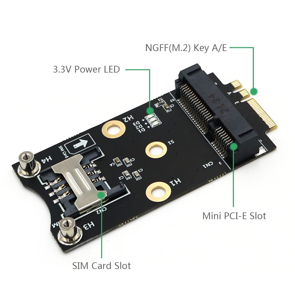 Mini PCI-E to M.2(NGFF) Key A/E Adapter with SIM Card Slot