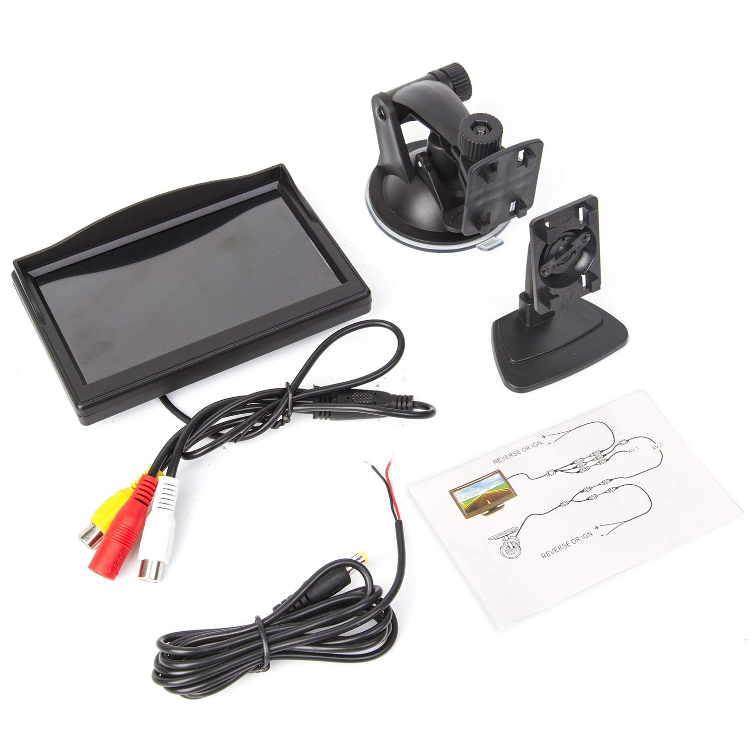 Yasoca 5 Inch TFT LCD Car Color Rear View Monitor Screen for Parking Rear View Backup Camera with 2 Optional Bracket(Suckers Mount and Normal Adhesive Stand)