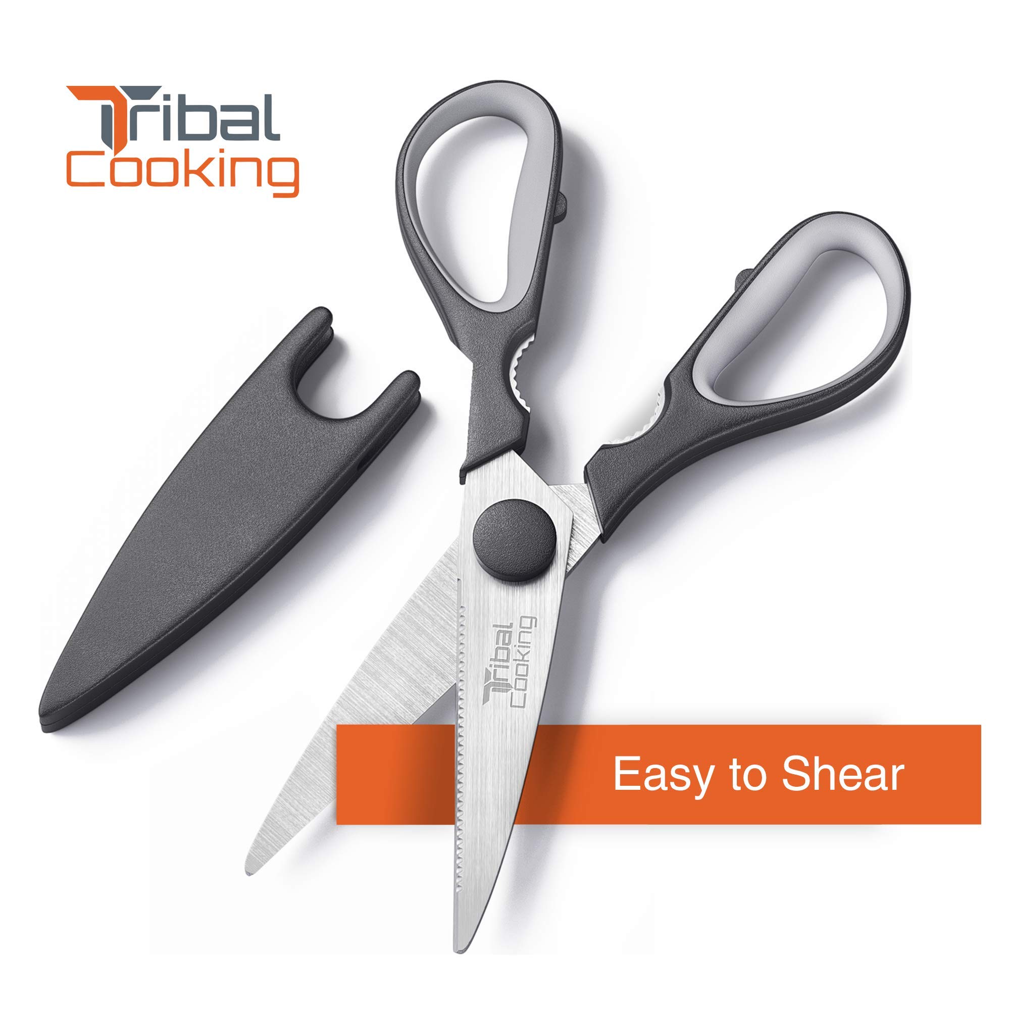 Tribal Cooking Kitchen Scissors - 8.8-Inch Professional Kitchen Shears - Heavy Duty, Stainless Steel, Dishwasher Safe - Micro Serrated Edge Cuts Food, Meat, Poultry - Sharp Utility Scissors.