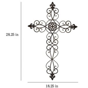 Retrome 28" H Metal Cross Wall Decor for Home, Fleur-De-Lis Accents, Dark Bronze