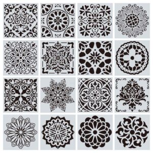 16 Pcs (6 x 6 Inch) Reusable Stencils, Mandala Stencils Mandala Dot Painting Templates Stencil for Painting Art Scrapbook (white-16pcs)